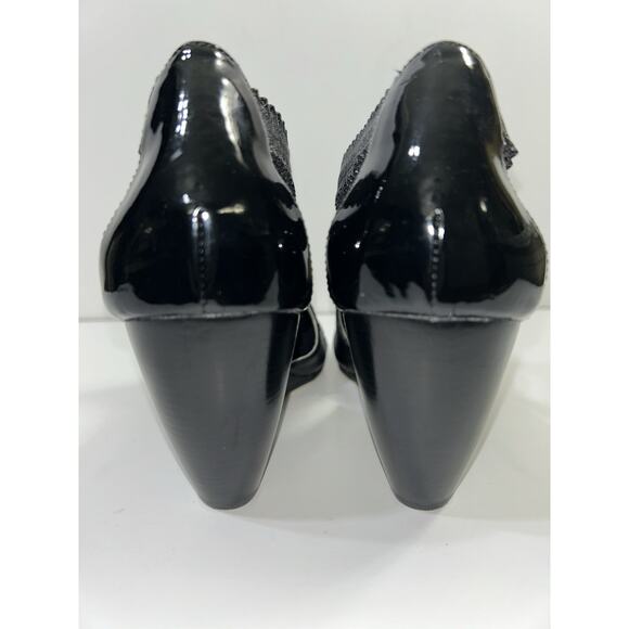 Michael Kors Womens Sandal Size 8.5 MBlack Leather Wedge Heel Zip Up Ankle Strap - Picture 5 of 7